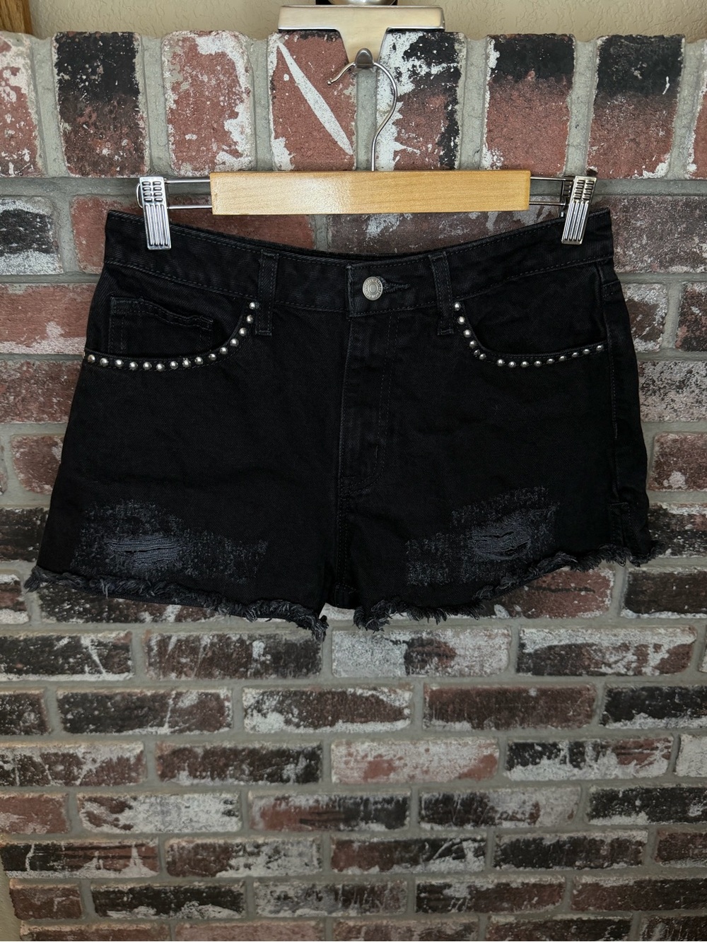 Forever 21 Premium Black Studded High-Rise Jean Shorts